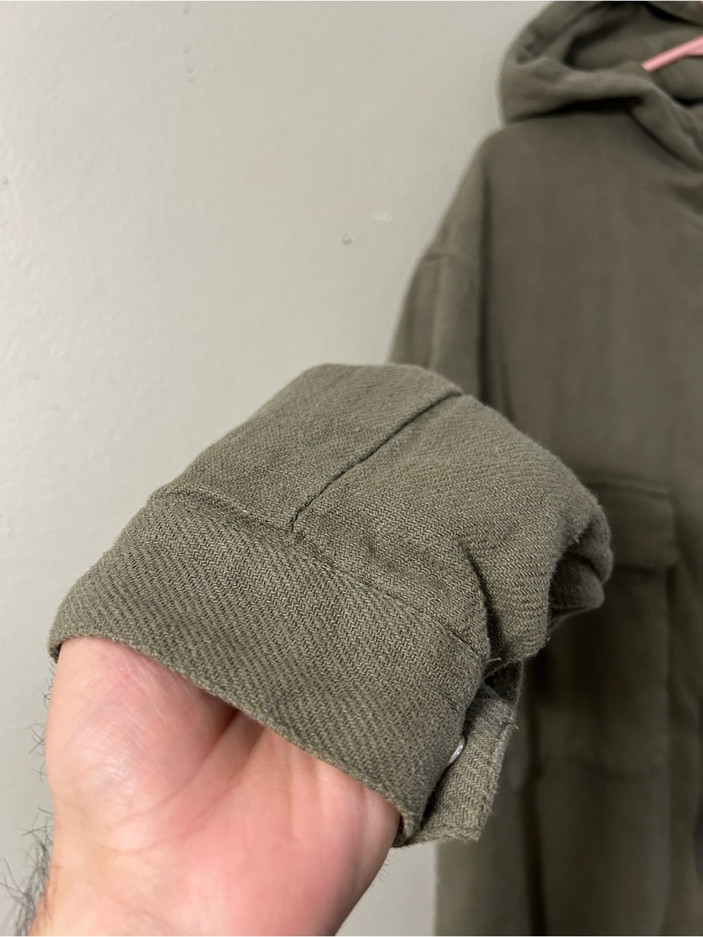 Zara Hooded Full Zip Olive Green Jacket Mens XL Cropped Long Sleeve Pockets - Picture 5 of 12